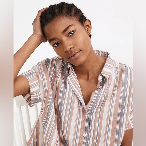 Madewell Linen-Blend Hilltop Shirt in Rainbow Stripe - Picture 3 of 6